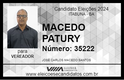 Candidato MACEDO PATURY 2024 - ITABUNA - Eleições