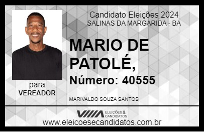 Candidato MARIO DE PATOLÉ, 2024 - SALINAS DA MARGARIDA - Eleições