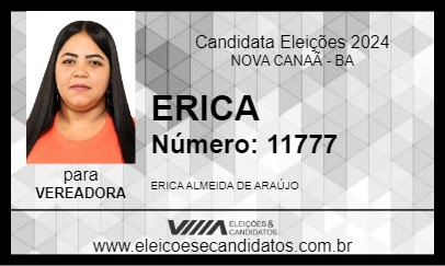 Candidato ERICA 2024 - NOVA CANAÃ - Eleições