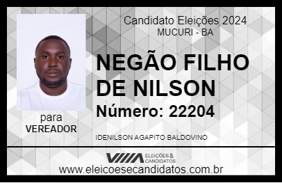 Candidato NEGÃO FILHO DE NILSON 2024 - MUCURI - Eleições