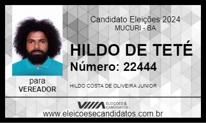 Candidato HILDO DE TETÉ 2024 - MUCURI - Eleições