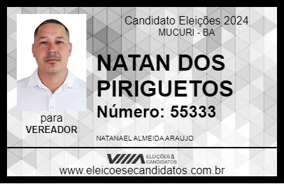 Candidato NATAN DOS PIRIGUETOS 2024 - MUCURI - Eleições