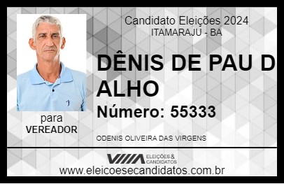 Candidato DÊNIS DE PAU D ALHO 2024 - ITAMARAJU - Eleições