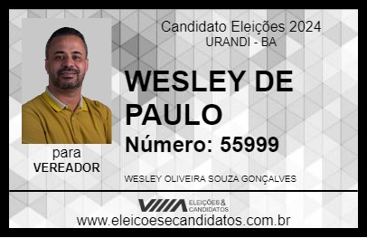 Candidato WESLEY DE PAULO 2024 - URANDI - Eleições