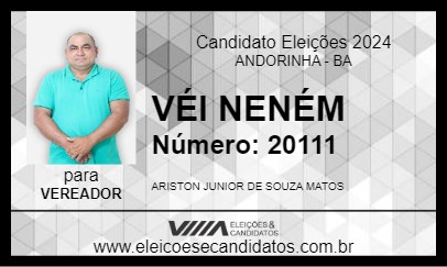 Candidato VÉI NENÉM 2024 - ANDORINHA - Eleições