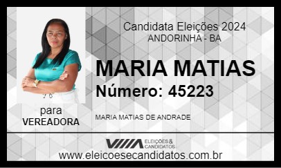 Candidato MARIA MATIAS 2024 - ANDORINHA - Eleições