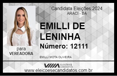 Candidato EMILLI DE LENINHA  2024 - ARACI - Eleições