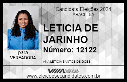 Candidato LETICIA DE JARINHO 2024 - ARACI - Eleições