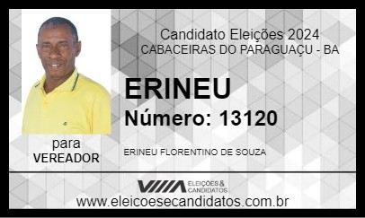 Candidato ERINEU 2024 - CABACEIRAS DO PARAGUAÇU - Eleições