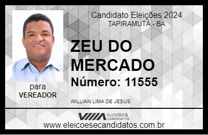 Candidato ZEU DO MERCADO 2024 - TAPIRAMUTÁ - Eleições