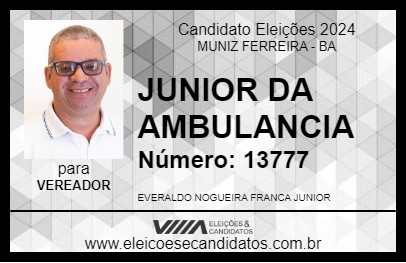 Candidato JUNIOR DA AMBULANCIA 2024 - MUNIZ FERREIRA - Eleições