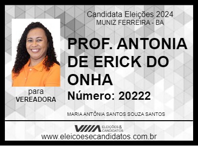 Candidato PROF. ANTONIA DE ERICK DO ONHA 2024 - MUNIZ FERREIRA - Eleições