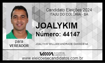 Candidato JOALYKIM 2024 - ITAJU DO COLÔNIA - Eleições