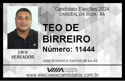 Candidato TEO DE BIRREIRO 2024 - CARDEAL DA SILVA - Eleições