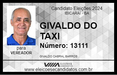 Candidato GIVALDO DO TAXI 2024 - IBICARAÍ - Eleições