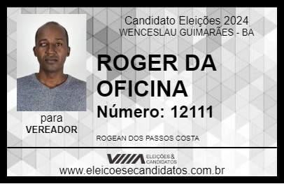 Candidato ROGER DA OFICINA 2024 - WENCESLAU GUIMARÃES - Eleições