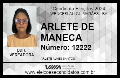 Candidato ARLETE DE MANECA 2024 - WENCESLAU GUIMARÃES - Eleições