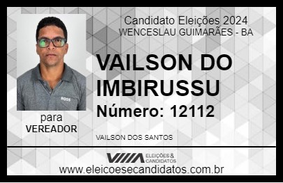 Candidato VAILSON DO IMBIRUSSU 2024 - WENCESLAU GUIMARÃES - Eleições