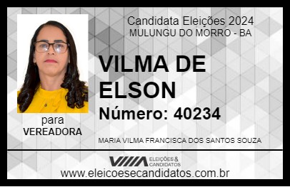 Candidato VILMA DE ELSON 2024 - MULUNGU DO MORRO - Eleições