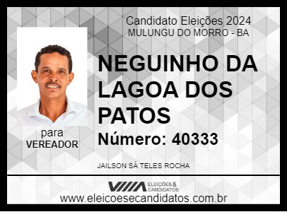 Candidato NEGUINHO DA LAGOA DOS PATOS 2024 - MULUNGU DO MORRO - Eleições