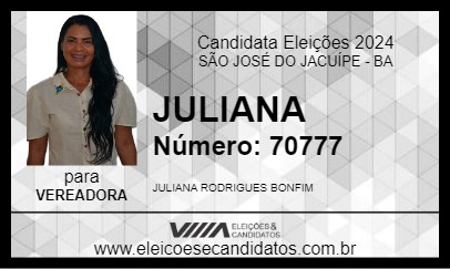 Candidato JULIANA 2024 - SÃO JOSÉ DO JACUÍPE - Eleições