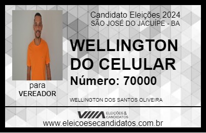 Candidato WELLINGTON DO CELULAR 2024 - SÃO JOSÉ DO JACUÍPE - Eleições