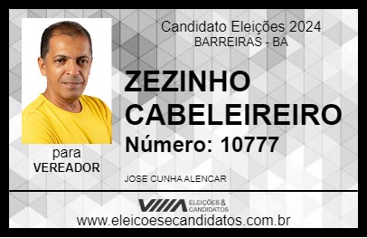 Candidato ZEZINHO CABELEIREIRO 2024 - BARREIRAS - Eleições