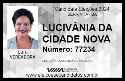 Candidato LUCIVÂNIA DA CIDADE NOVA 2024 - SERRINHA - Eleições