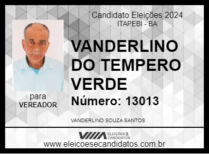 Candidato VANDERLINO DO TEMPERO VERDE 2024 - ITAPEBI - Eleições