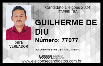 Candidato GUILHERME DE DIU 2024 - ITAPEBI - Eleições