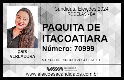 Candidato PAQUITA DE ITACOATIARA 2024 - RODELAS - Eleições