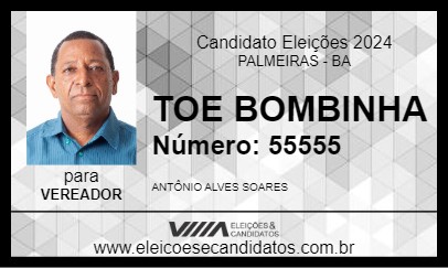 Candidato TOE BOMBINHA 2024 - PALMEIRAS - Eleições