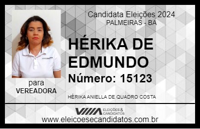 Candidato HÉRIKA DE EDMUNDO 2024 - PALMEIRAS - Eleições