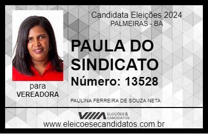 Candidato PAULA DO SINDICATO 2024 - PALMEIRAS - Eleições