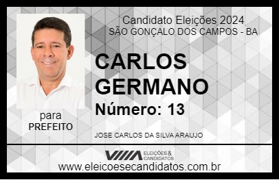 Candidato CARLOS GERMANO 2024 - SÃO GONÇALO DOS CAMPOS - Eleições