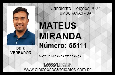 Candidato MATEUS MIRANDA 2024 - UMBURANAS - Eleições