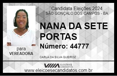 Candidato NANA DA SETE PORTAS 2024 - SÃO GONÇALO DOS CAMPOS - Eleições