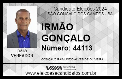 Candidato IRMÃO GONÇALO 2024 - SÃO GONÇALO DOS CAMPOS - Eleições