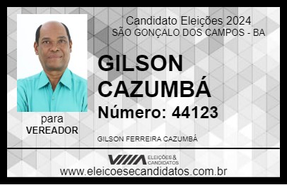 Candidato GILSON CAZUMBÁ 2024 - SÃO GONÇALO DOS CAMPOS - Eleições