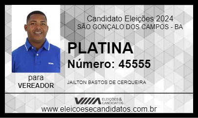 Candidato PLATINA 2024 - SÃO GONÇALO DOS CAMPOS - Eleições