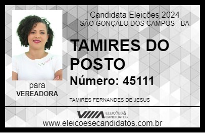 Candidato TAMIRES DO POSTO 2024 - SÃO GONÇALO DOS CAMPOS - Eleições