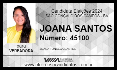 Candidato JOANA SANTOS 2024 - SÃO GONÇALO DOS CAMPOS - Eleições