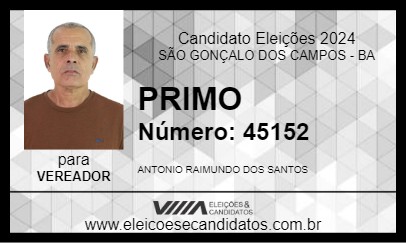 Candidato PRIMO 2024 - SÃO GONÇALO DOS CAMPOS - Eleições