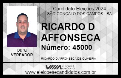 Candidato RICARDO D AFFONSECA 2024 - SÃO GONÇALO DOS CAMPOS - Eleições