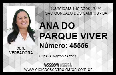 Candidato ANA DO PARQUE VIVER 2024 - SÃO GONÇALO DOS CAMPOS - Eleições