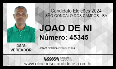 Candidato JOAO DE NI 2024 - SÃO GONÇALO DOS CAMPOS - Eleições