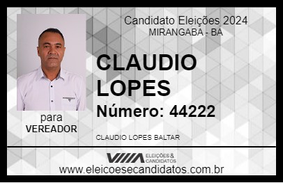 Candidato CLAUDIO LOPES 2024 - MIRANGABA - Eleições