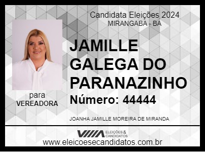 Candidato JAMILLE  GALEGA DO PARANAZINHO 2024 - MIRANGABA - Eleições