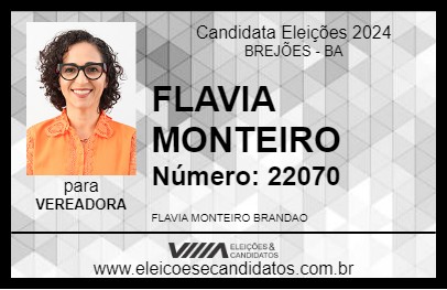 Candidato FLAVIA MONTEIRO 2024 - BREJÕES - Eleições