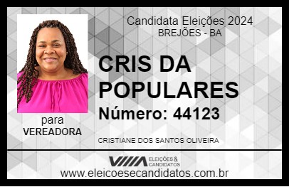 Candidato CRIS DA POPULARES 2024 - BREJÕES - Eleições